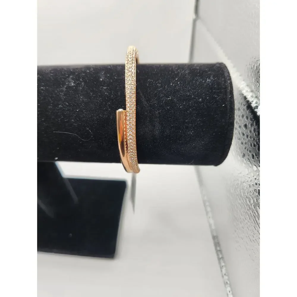 Swarovski Dextera Rose Gold Pave Crystal Hinged Cuff Bangle Bracelet New in Box